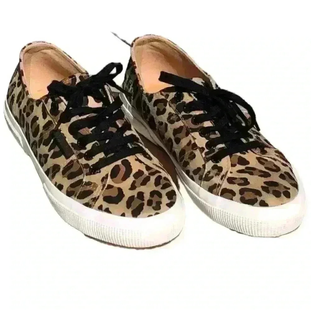 Superga Leopard Print Black Laced Low Top Sneaker Sz. 39.5 (8.5 USA) - Picture 2 of 10